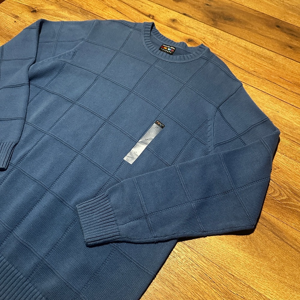 Alexander Julian Colours Water Blue Grid Knit Sweater Mens LT 26210F